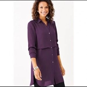 J. Jill Women's Button Down Aubergine Long Tunic Purple Size L